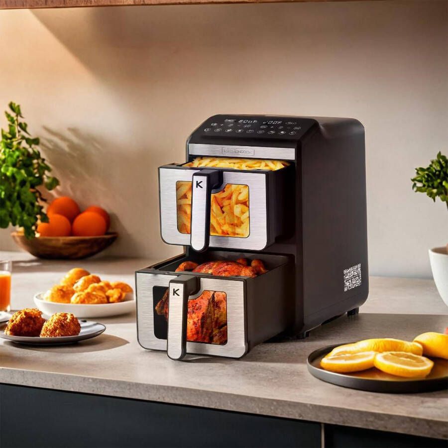 Kitchencook Airflow 11 Dubbele Airfryer XXL 11 Liter 2400W Dubbele deur 7 Programma s Energiezuinig