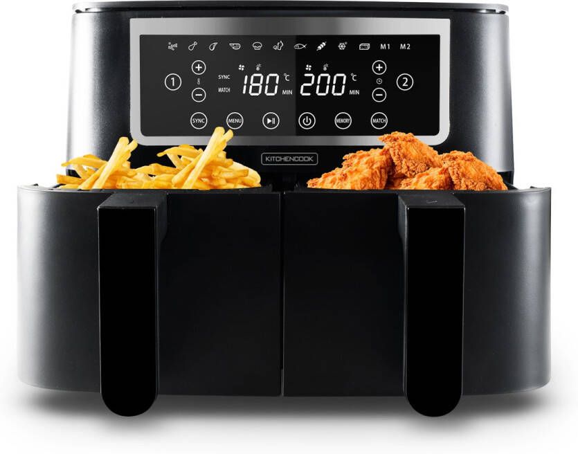 Kitchencook Airmed 8 Dubbele Airfryer 8 Liter 2600W 10 Programma s 2 Mandjes