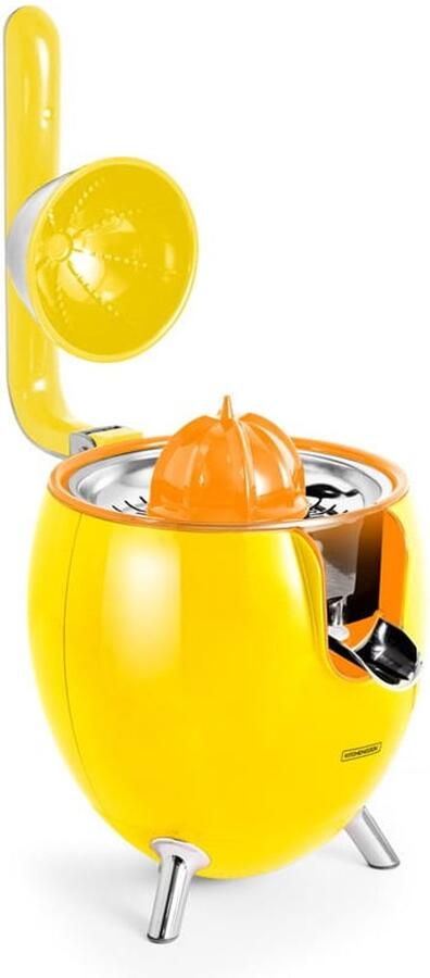 Kitchencook PRESSPOD YELLOW Elektrische Citruspers 2 Kegels BPA-vrij Druppelstop Roestvrijstalen Filter