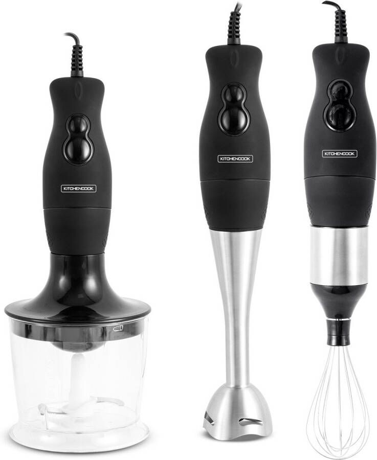 Kitchencook mx700 Staafmixer Set – 3-in-1 – 400W – Inclusief Hakmolen Garde en Maatbeker Zwart Zilver