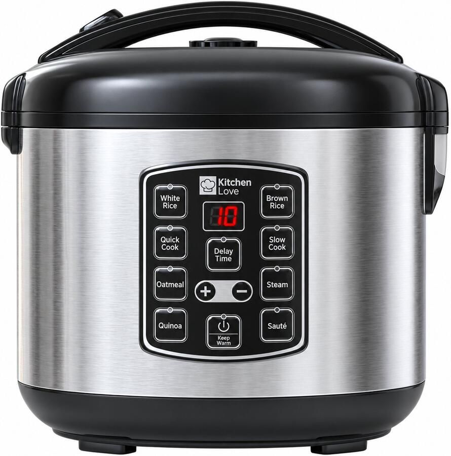 KitchenLove Rijstkoker Klein met Stomer 0.8L Multicooker Slowcooker met Timer 3 Porties voor 1 tot 3 Personen Rice Cooker Warmhoudfunctie RVS