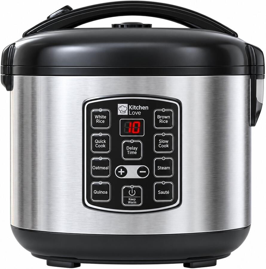 KitchenLove Rijstkoker met Stomer 1.2L Multicooker Slowcooker met Timer 5 Porties voor 2 tot 5 Personen Rice Cooker Warmhoudfunctie RVS