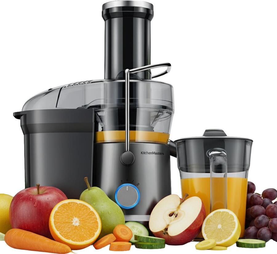 KitchenMasters Sapcentrifuge Juicer voor Groenten & Fruit Grote Vulopening 3 snelheden 1200 Watt