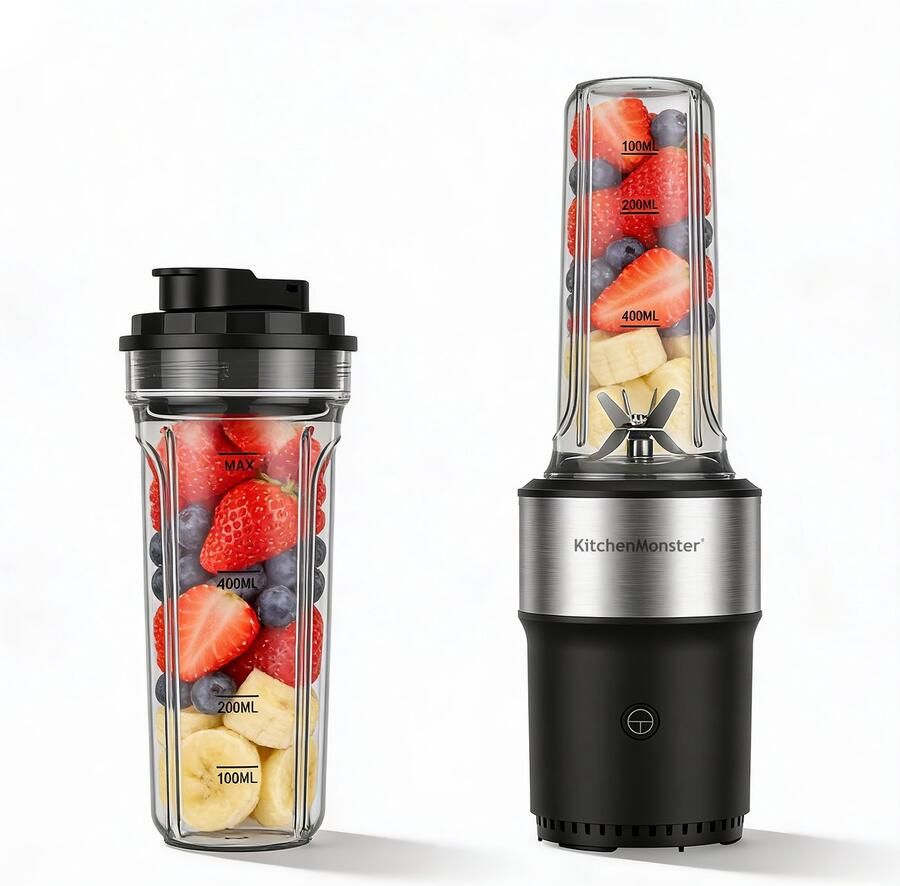KitchenMonster Blender 900W Smoothie Maker met 2 Draagbare Bekers To Go - Foto 2