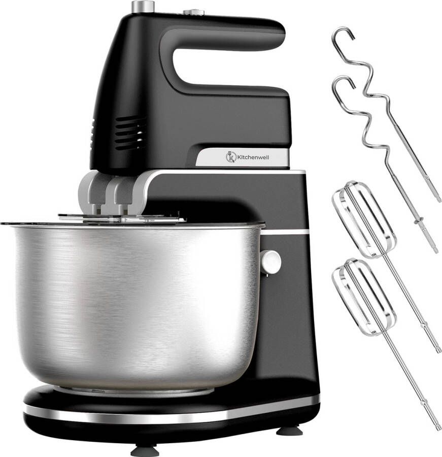 Kitchenwell Mixer 5 snelheden en turbofunctie 300W 3.5L Automisch draaiende kom Kloppers & Deeghaken