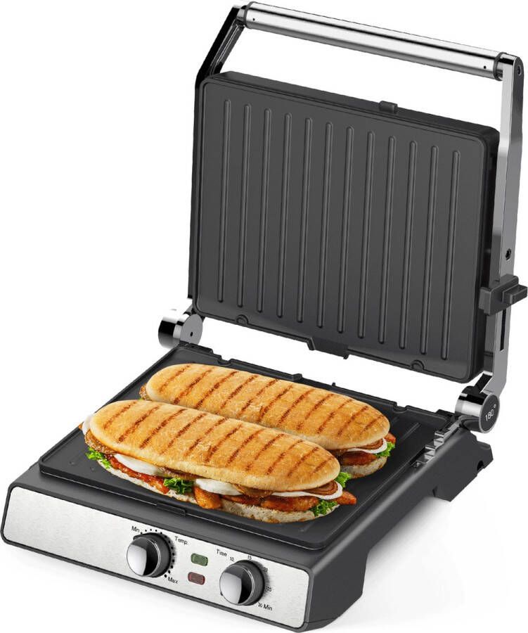 Kitchenwell Contactgrill Tosti apparaat Grill apparaat Uitneembare platen Anti-aanbaklaag 3-in-1 -180 °C grill Vaatwasserbestendig