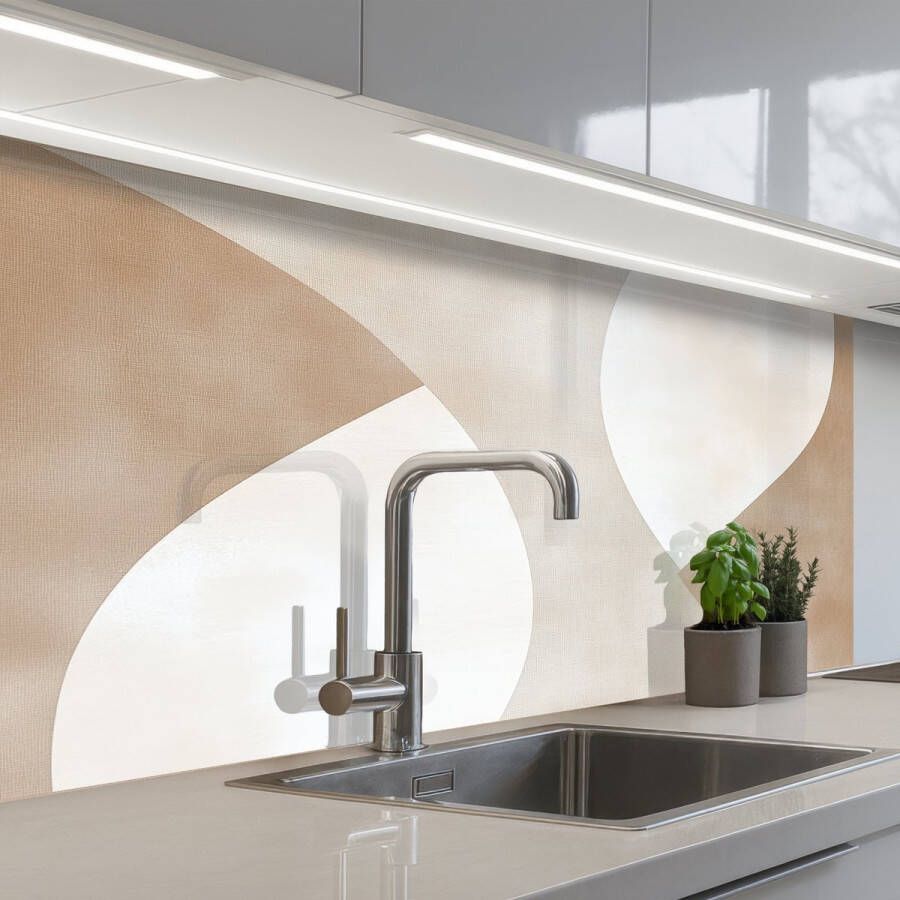 KitchenYeah Keuken achterwand 100x60 cm Spatscherm zelfklevend Bruin Japandi Abstract Muurbeschermer Spatwand fornuis