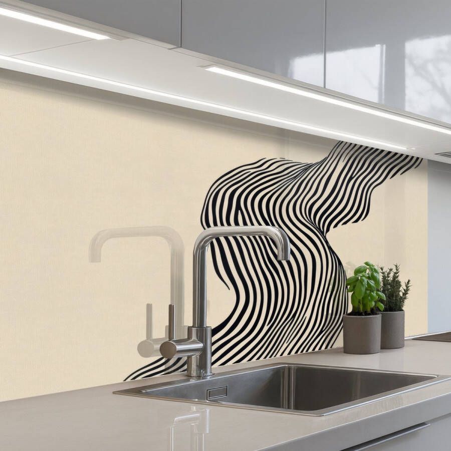 KitchenYeah Keuken achterwand 100x60 cm Spatscherm zelfklevend Golvend Lijnen Abstract Silhouet Muurbeschermer Spatwand fornuis