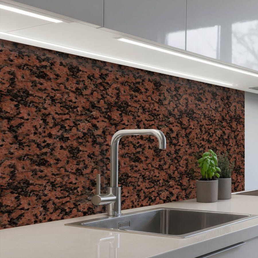 KitchenYeah Keuken achterwand 100x60 cm Spatscherm zelfklevend Graniet Rood Zwart Muurbeschermer Spatwand fornuis