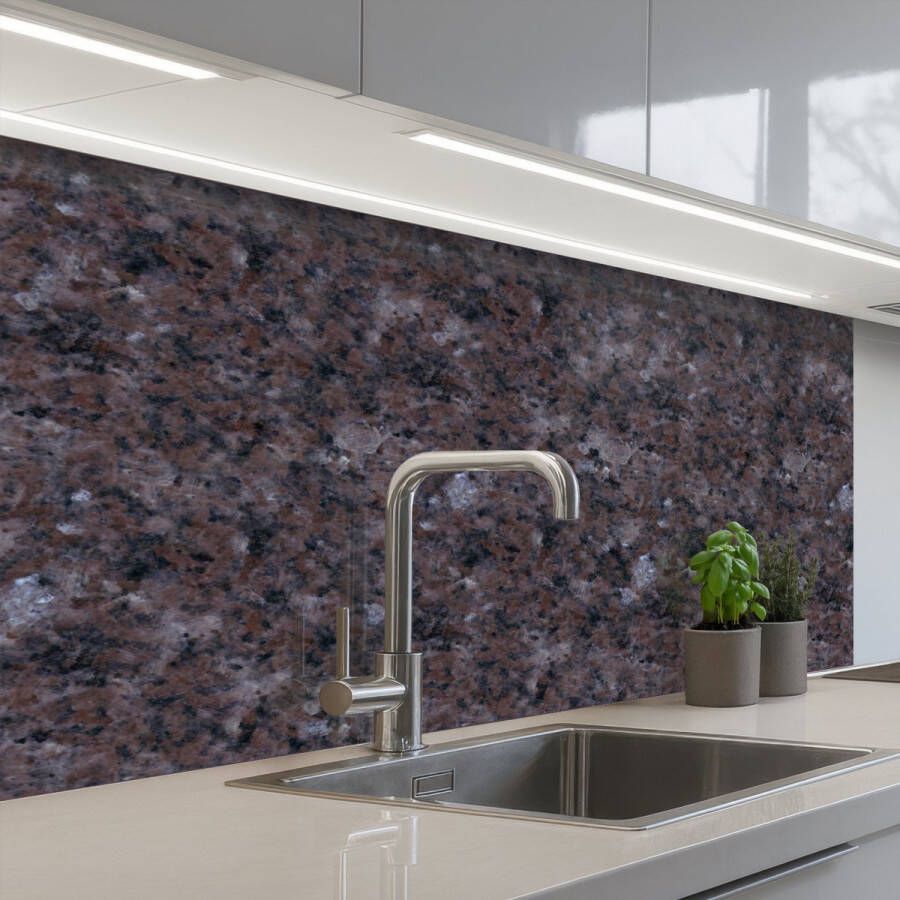 KitchenYeah Keuken achterwand 100x60 cm Spatscherm zelfklevend Graniet Zwart Grijs Vlekken Muurbeschermer Spatwand fornuis