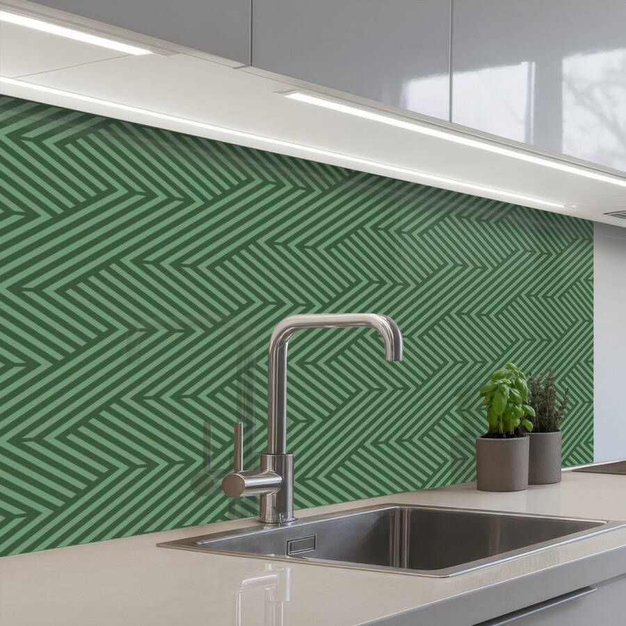 KitchenYeah Keuken achterwand 100x60 cm Spatscherm zelfklevend Groen Strepen Patroon Muurbeschermer Spatwand fornuis