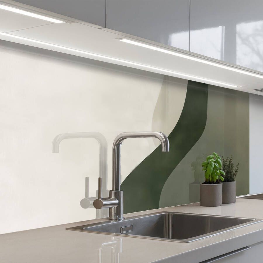 KitchenYeah Keuken achterwand 100x60 cm Spatscherm zelfklevend Japandi Groen Abstract Modern Muurbeschermer Spatwand fornuis