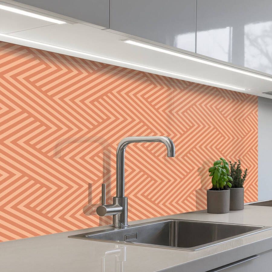 KitchenYeah Keuken achterwand 100x60 cm Spatscherm zelfklevend Oranje Strepen Patroon Muurbeschermer Spatwand fornuis