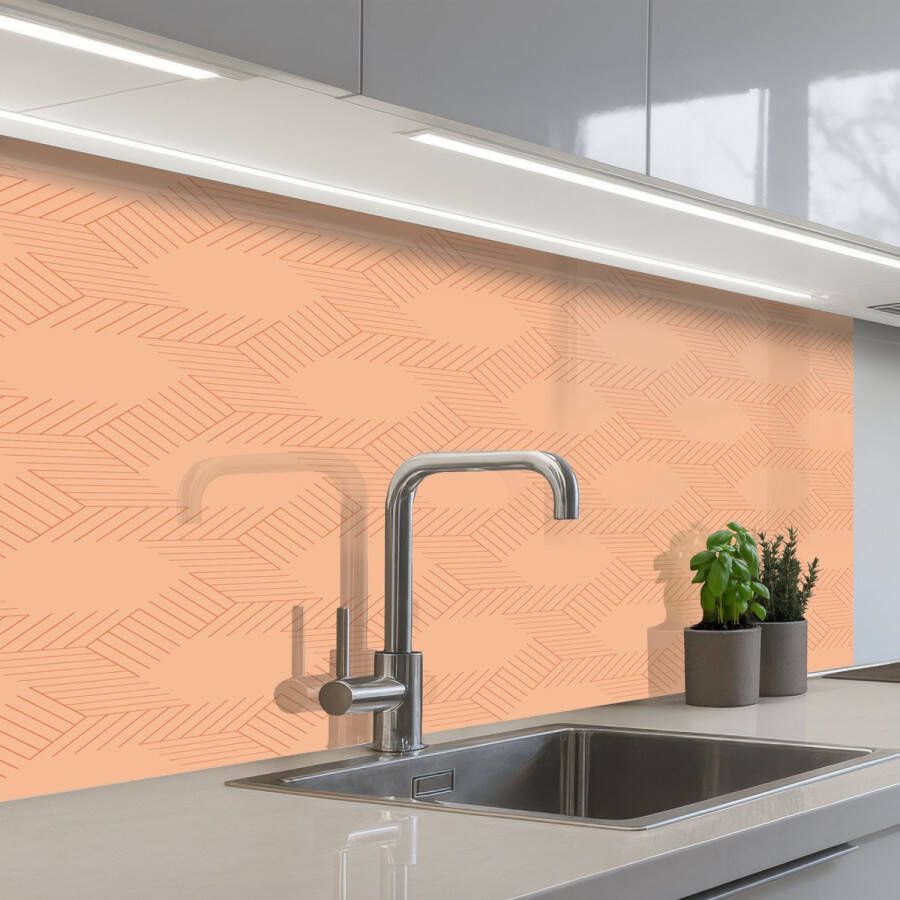 KitchenYeah Keuken achterwand 100x60 cm Spatscherm zelfklevend Patroon Oranje Lijnen Muurbeschermer Spatwand fornuis