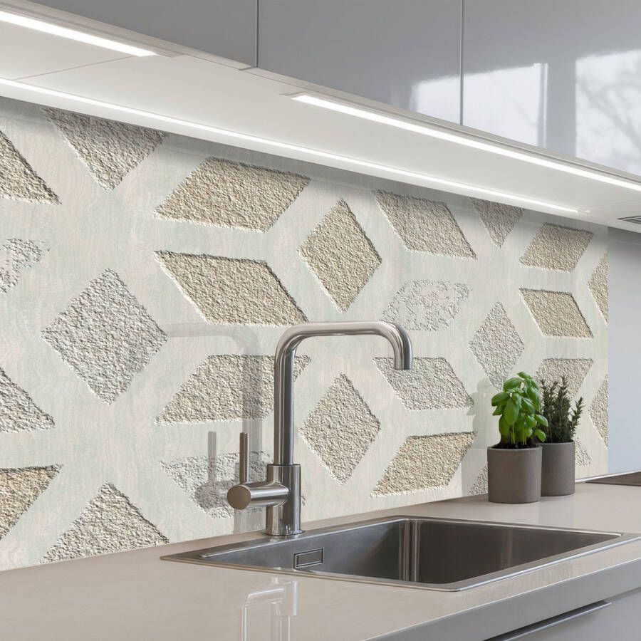 KitchenYeah Keuken achterwand 100x60 cm Spatscherm zelfklevend Steen Vormen Ruw Muurbeschermer Spatwand fornuis