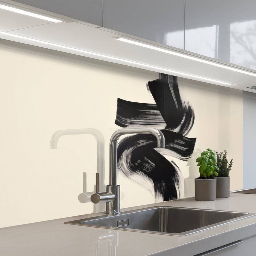 KitchenYeah Keuken achterwand 100x60 cm Spatscherm zelfklevend Strepen Zwart Abstract Muurbeschermer Spatwand fornuis