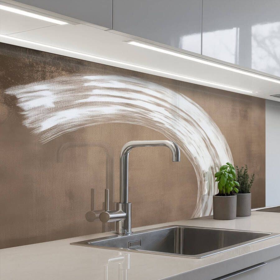 KitchenYeah Keuken achterwand 100x60 cm Spatscherm zelfklevend Verf Bruin Japandi Muurbeschermer Spatwand fornuis