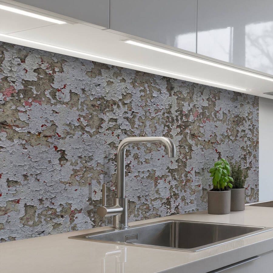 KitchenYeah Keuken achterwand 100x60 cm Spatscherm zelfklevend Verf Grijs Slijtage Muurbeschermer Spatwand fornuis