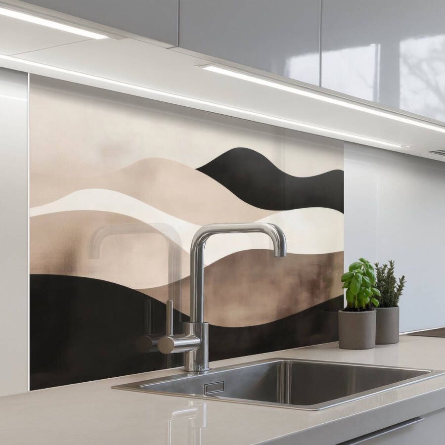 KitchenYeah Keuken achterwand 100x80 cm Spatscherm zelfklevend Abstract Landschap Golven Crèmekleur Muurbeschermer Spatwand fornuis