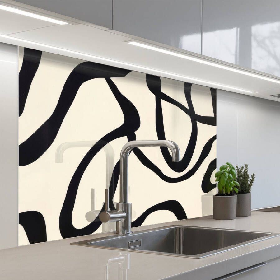 KitchenYeah Keuken achterwand 100x80 cm Spatscherm zelfklevend Abstract Lijnen Modern Beige Muurbeschermer Spatwand fornuis