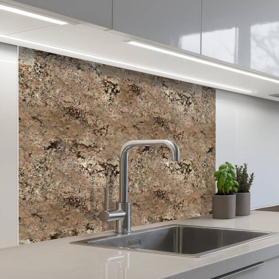 KitchenYeah Keuken achterwand 100x80 cm Spatscherm zelfklevend Beige Graniet print Ruw Muurbeschermer Spatwand fornuis