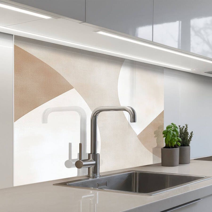 KitchenYeah Keuken achterwand 100x80 cm Spatscherm zelfklevend Bruin Japandi Abstract Muurbeschermer Spatwand fornuis