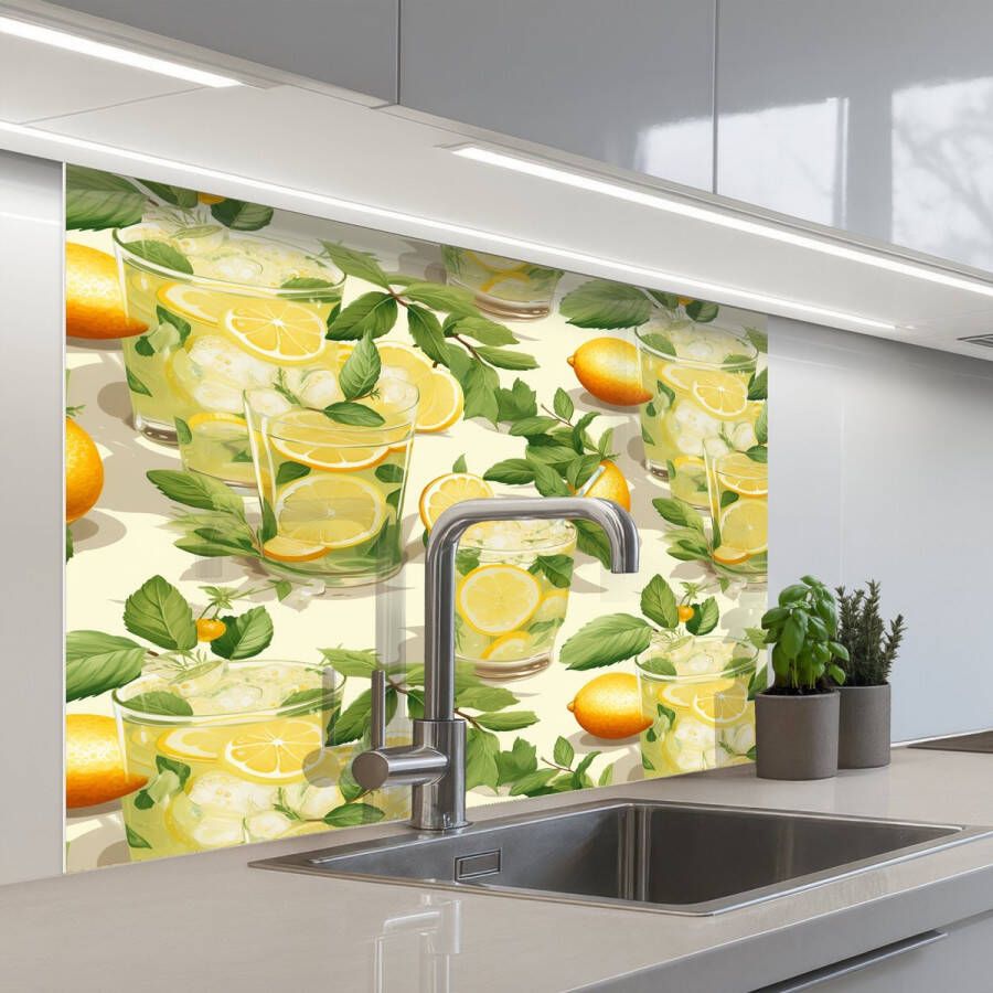 KitchenYeah Keuken achterwand 100x80 cm Spatscherm zelfklevend Citroen Drankje Glas Munt Muurbeschermer Spatwand fornuis