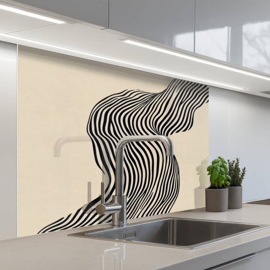 KitchenYeah Keuken achterwand 100x80 cm Spatscherm zelfklevend Golvend Lijnen Abstract Silhouet Muurbeschermer Spatwand fornuis