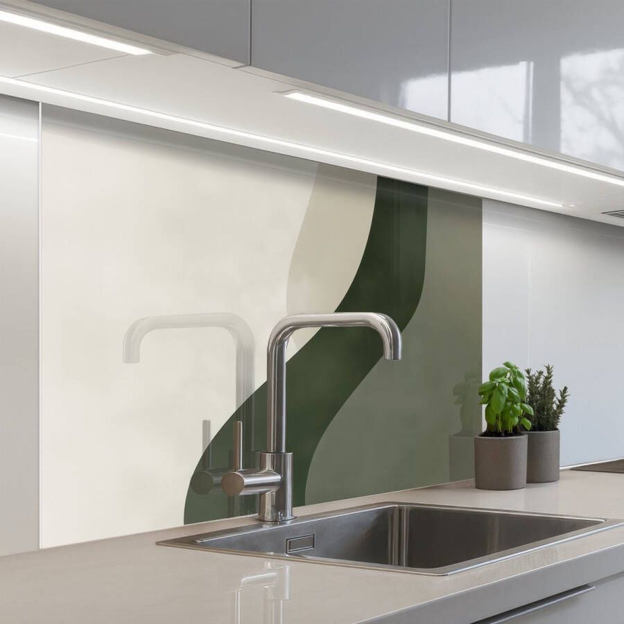 KitchenYeah Keuken achterwand 100x80 cm Spatscherm zelfklevend Japandi Groen Abstract Modern Muurbeschermer Spatwand fornuis