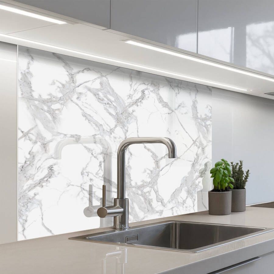 KitchenYeah Keuken achterwand 100x80 cm Spatscherm zelfklevend Marmer Zuiver Grijs Aders Muurbeschermer Spatwand fornuis
