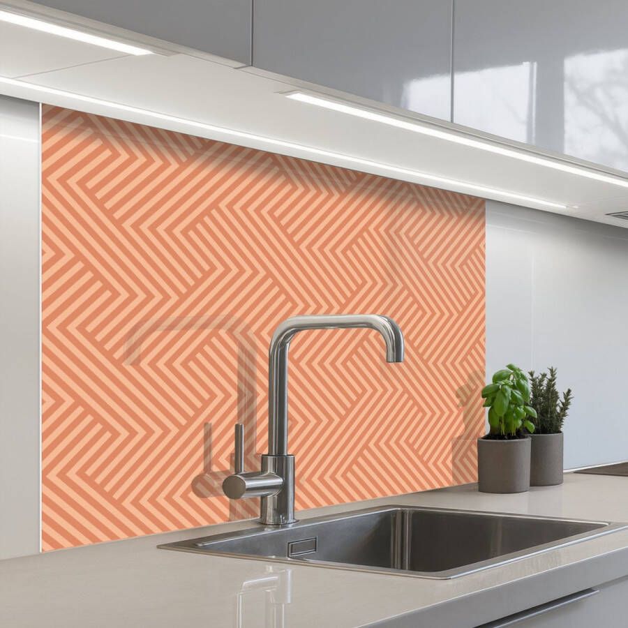 KitchenYeah Keuken achterwand 100x80 cm Spatscherm zelfklevend Oranje Strepen Patroon Muurbeschermer Spatwand fornuis