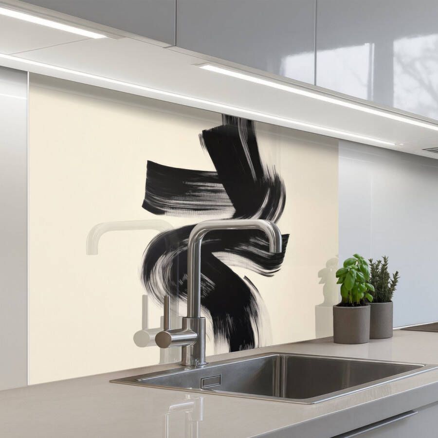 KitchenYeah Keuken achterwand 100x80 cm Spatscherm zelfklevend Strepen Zwart Abstract Muurbeschermer Spatwand fornuis