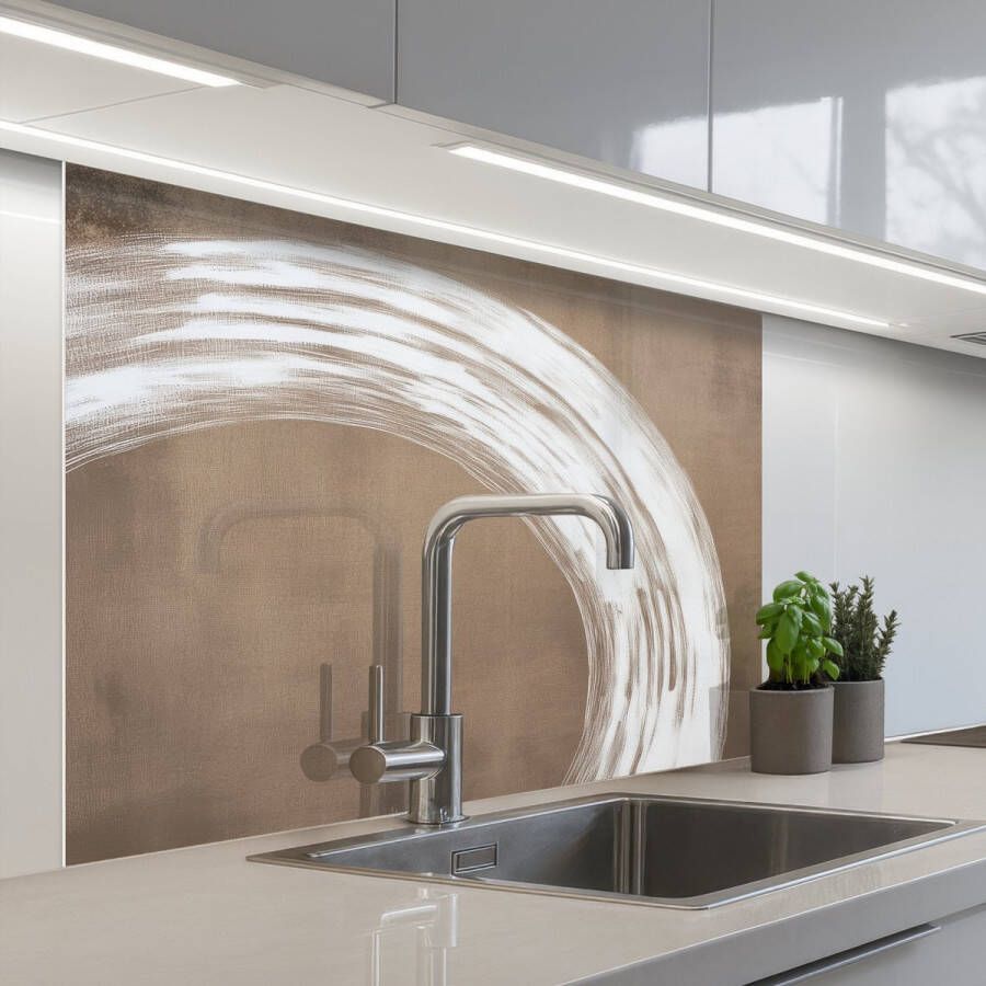 KitchenYeah Keuken achterwand 100x80 cm Spatscherm zelfklevend Verf Bruin Japandi Muurbeschermer Spatwand fornuis