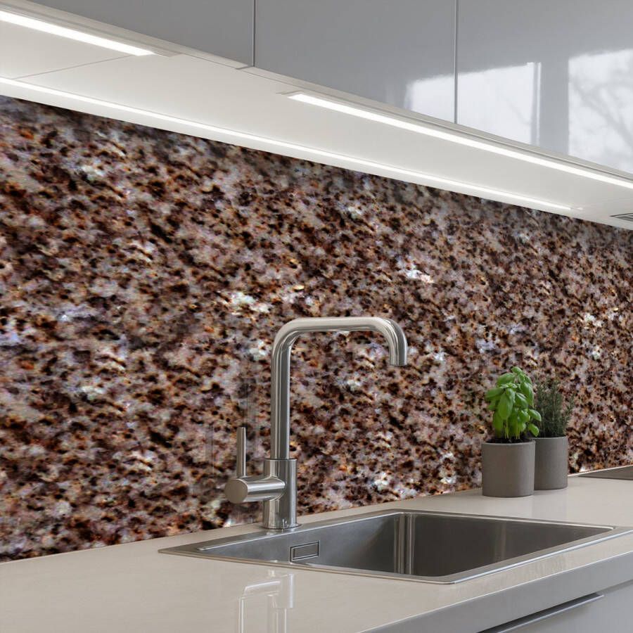 KitchenYeah Keuken achterwand 150x60 cm Spatscherm zelfklevend Graniet Bruin Structuur Muurbeschermer Spatwand fornuis