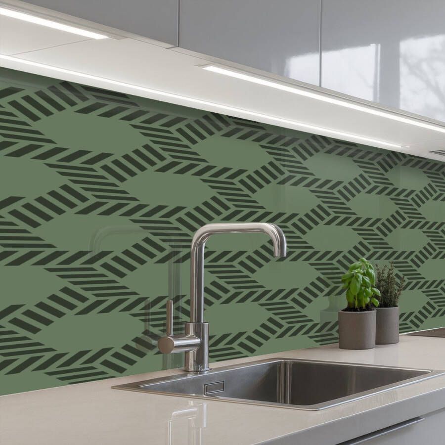 KitchenYeah Keuken achterwand 150x60 cm Spatscherm zelfklevend Patroon Groen Geometrisch Muurbeschermer Spatwand fornuis
