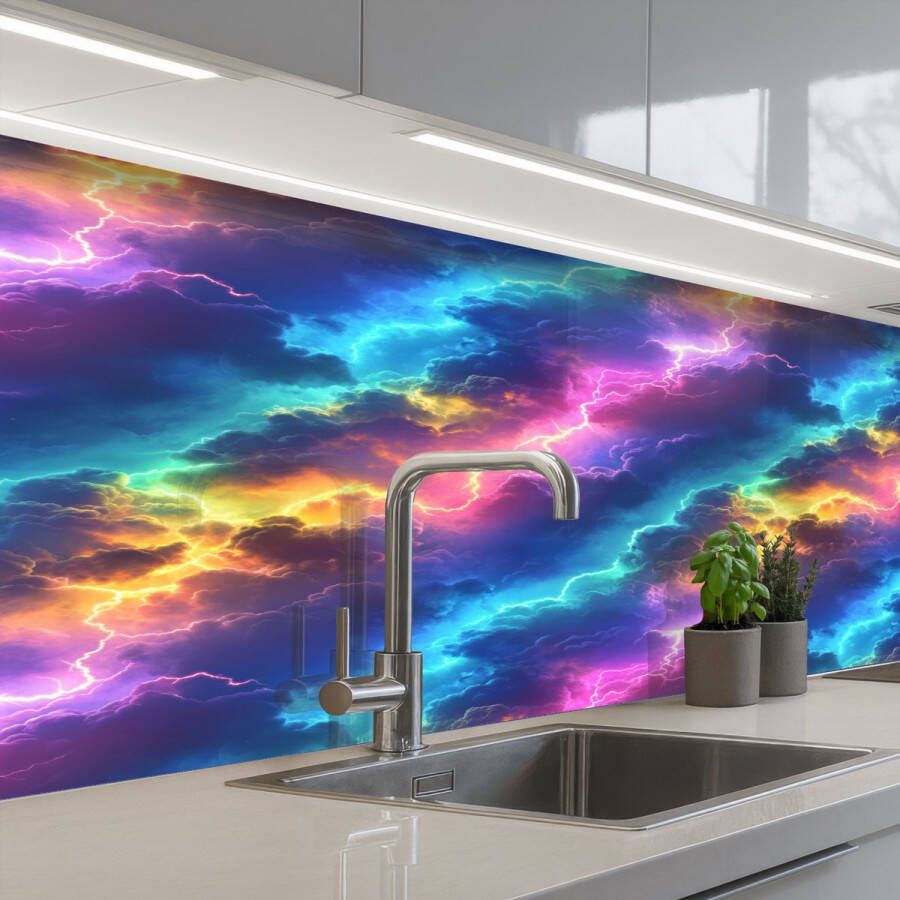 KitchenYeah Keuken achterwand 150x60 cm Spatscherm zelfklevend Storm Bliksem Regenboog Muurbeschermer Spatwand fornuis