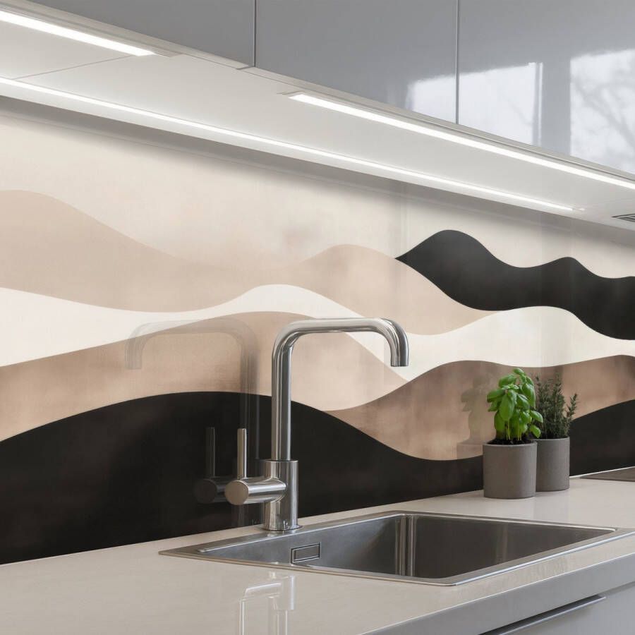 KitchenYeah Keuken achterwand 150x80 cm Spatscherm zelfklevend Abstract Landschap Golven Crèmekleur Muurbeschermer Spatwand fornuis