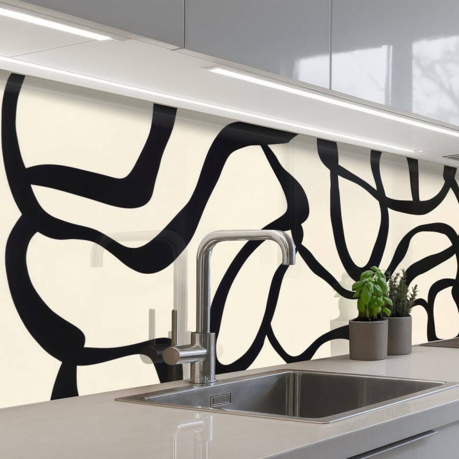 KitchenYeah Keuken achterwand 150x80 cm Spatscherm zelfklevend Abstract Lijnen Modern Beige Muurbeschermer Spatwand fornuis