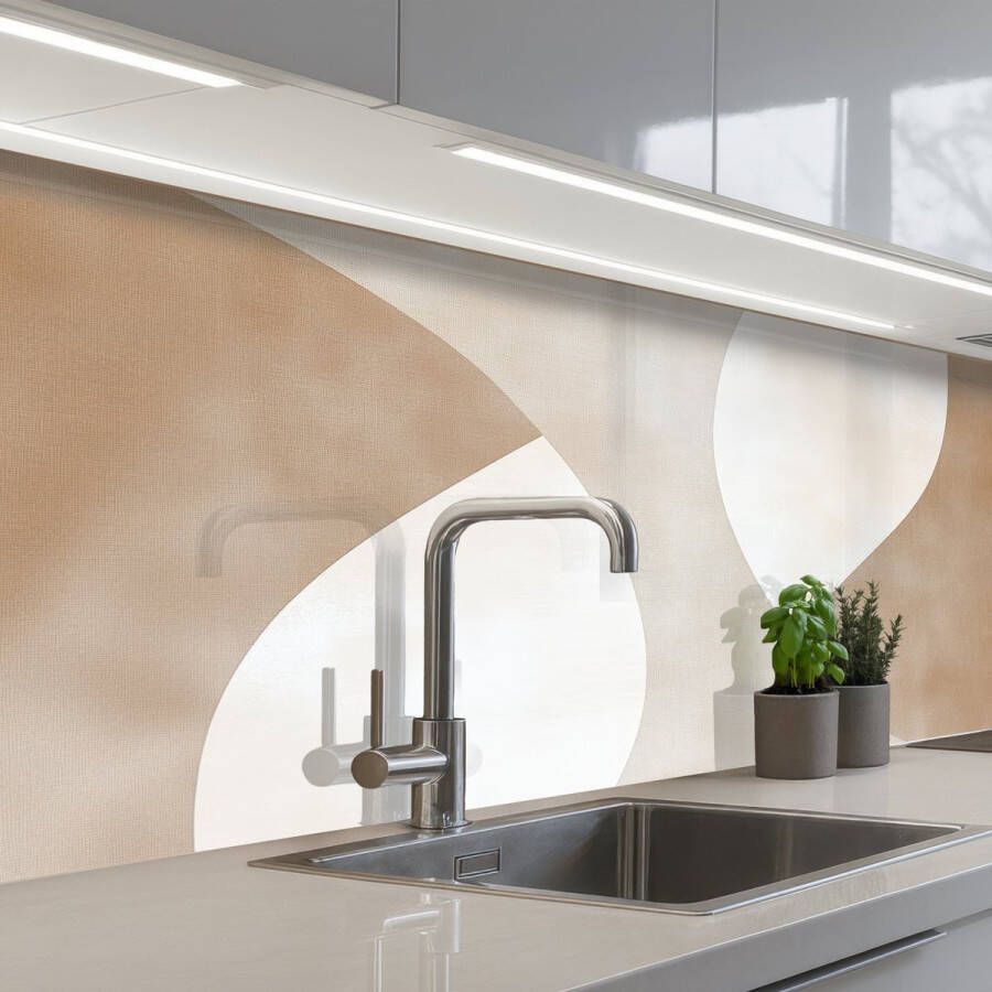 KitchenYeah Keuken achterwand 150x80 cm Spatscherm zelfklevend Bruin Japandi Abstract Muurbeschermer Spatwand fornuis