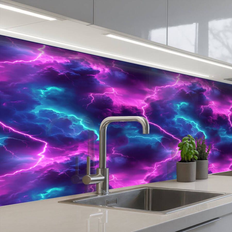 KitchenYeah Keuken achterwand 150x80 cm Spatscherm zelfklevend Elektrisch Neon Lucht Muurbeschermer Spatwand fornuis - Foto 2