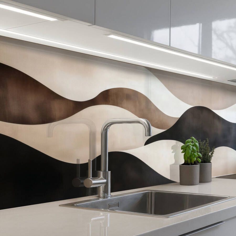 KitchenYeah Keuken achterwand 150x80 cm Spatscherm zelfklevend Golven Abstract Beige Muurbeschermer Spatwand fornuis