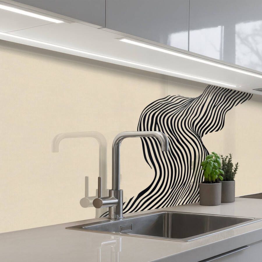 KitchenYeah Keuken achterwand 150x80 cm Spatscherm zelfklevend Golvend Lijnen Abstract Silhouet Muurbeschermer Spatwand fornuis