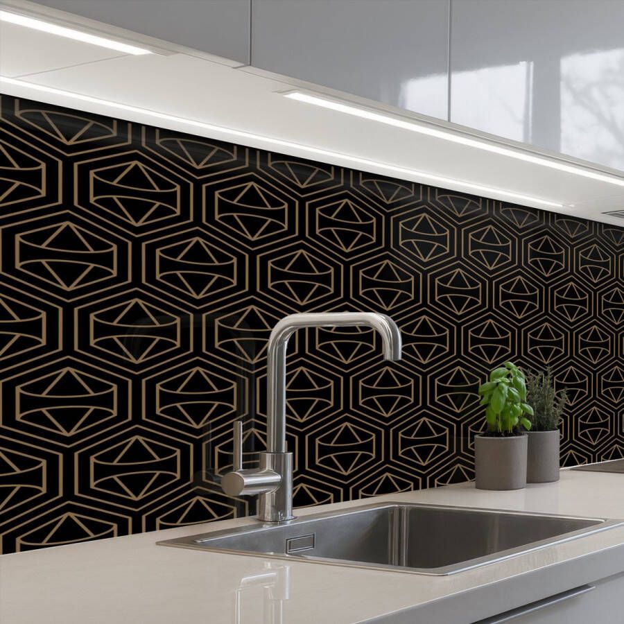 KitchenYeah Keuken achterwand 150x80 cm Spatscherm zelfklevend Goud Zwart Diamant Muurbeschermer Spatwand fornuis