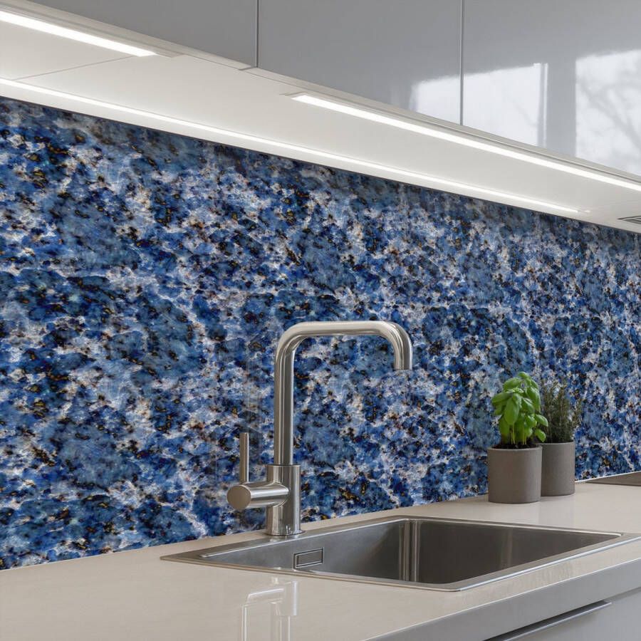 KitchenYeah Keuken achterwand 150x80 cm Spatscherm zelfklevend Graniet Blauw Koel Muurbeschermer Spatwand fornuis
