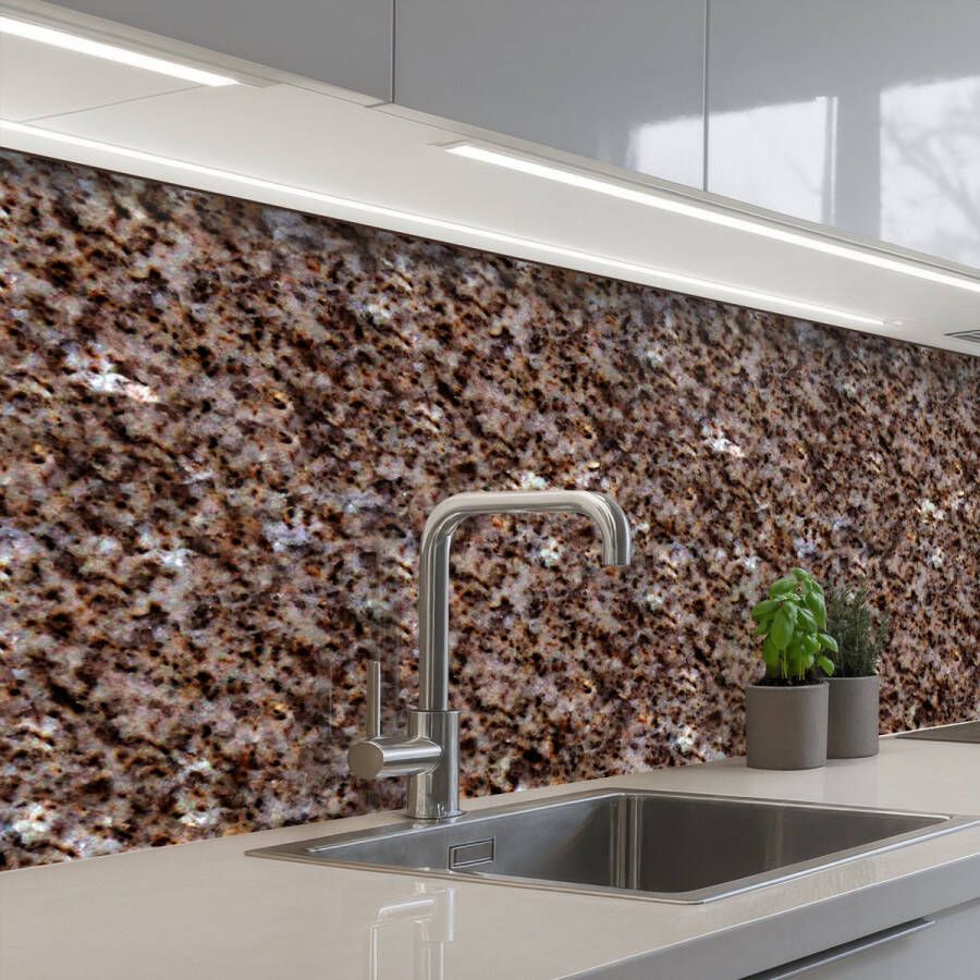 KitchenYeah Keuken achterwand 150x80 cm Spatscherm zelfklevend Graniet Bruin Structuur Muurbeschermer Spatwand fornuis