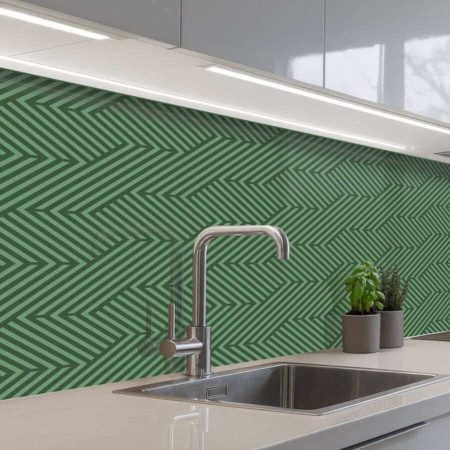 KitchenYeah Keuken achterwand 150x80 cm Spatscherm zelfklevend Groen Strepen Patroon Muurbeschermer Spatwand fornuis