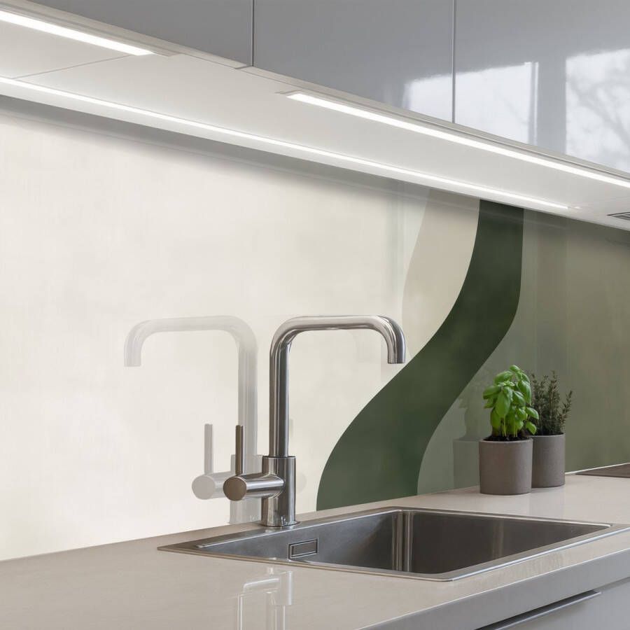 KitchenYeah Keuken achterwand 150x80 cm Spatscherm zelfklevend Japandi Groen Abstract Modern Muurbeschermer Spatwand fornuis