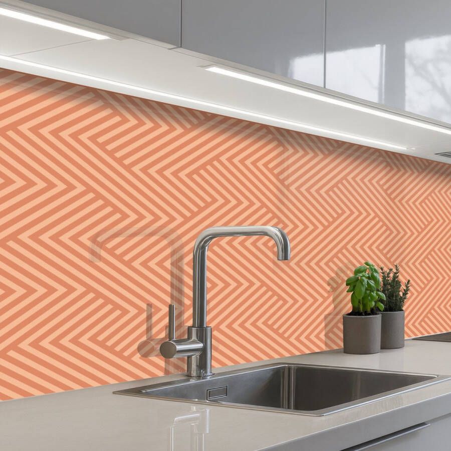 KitchenYeah Keuken achterwand 150x80 cm Spatscherm zelfklevend Oranje Strepen Patroon Muurbeschermer Spatwand fornuis