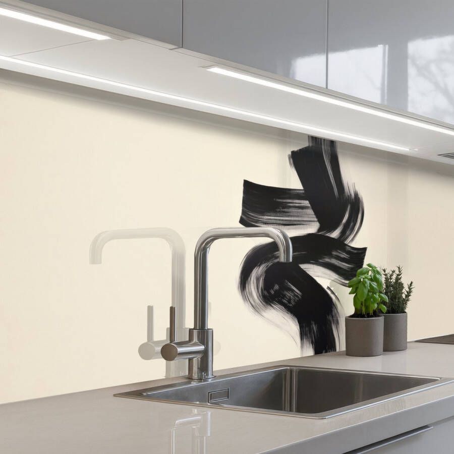 KitchenYeah Keuken achterwand 150x80 cm Spatscherm zelfklevend Strepen Zwart Abstract Muurbeschermer Spatwand fornuis