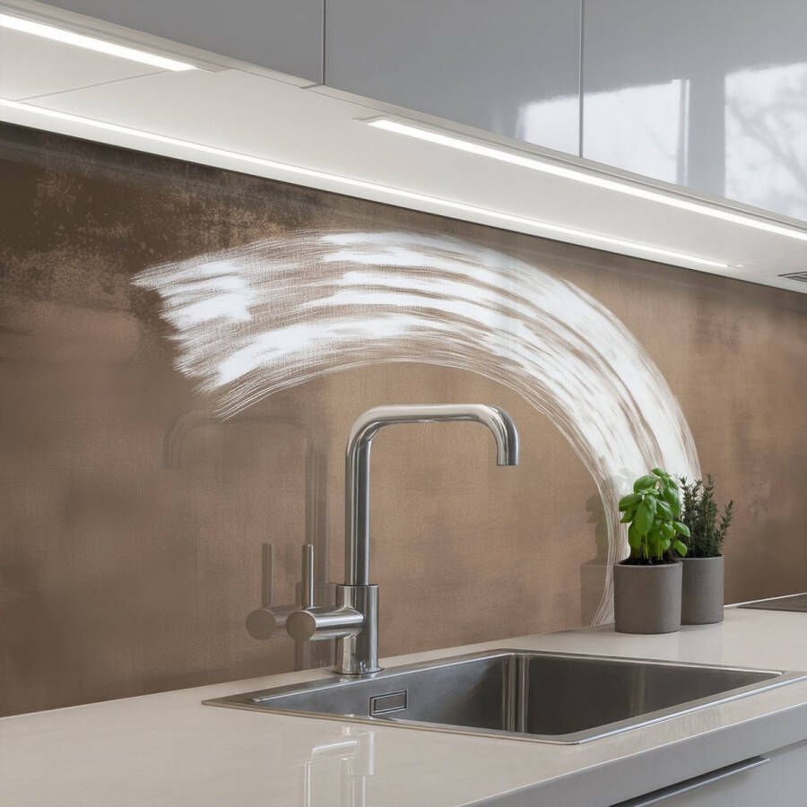 KitchenYeah Keuken achterwand 150x80 cm Spatscherm zelfklevend Verf Bruin Japandi Muurbeschermer Spatwand fornuis